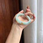 糯冰黄翡飘花正圈平安镯 57圈 天然缅甸A货翡翠（yc440883）