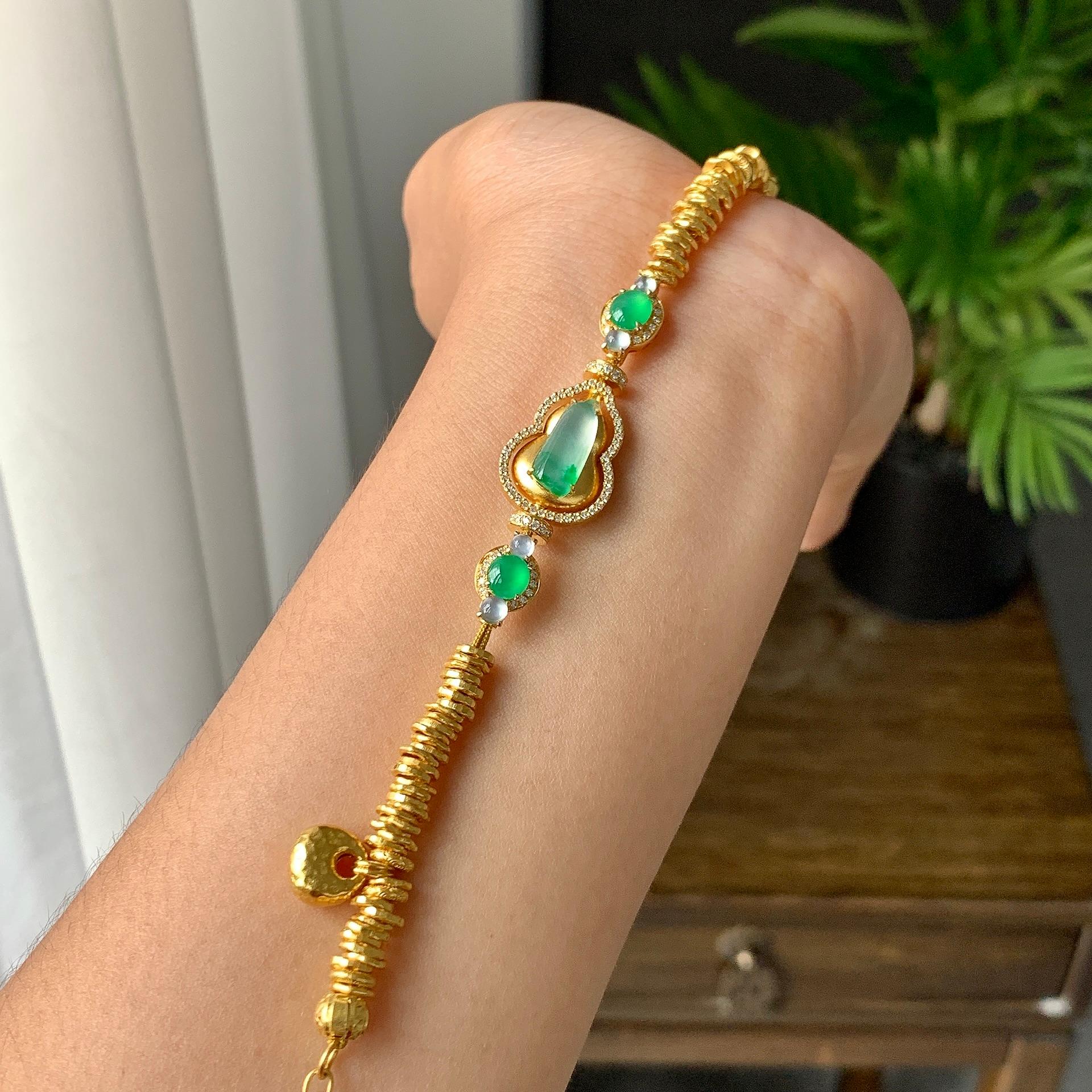 18K金钻+黄金镶糯冰种多彩盘缠手链（yc224990）