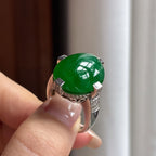 Nhẫn Ngọc Phỉ Thúy Myanmar A Tự Nhiên 18k Vàng Khảm Ngọc Băng Chủng Mãn Lục (yc450394)