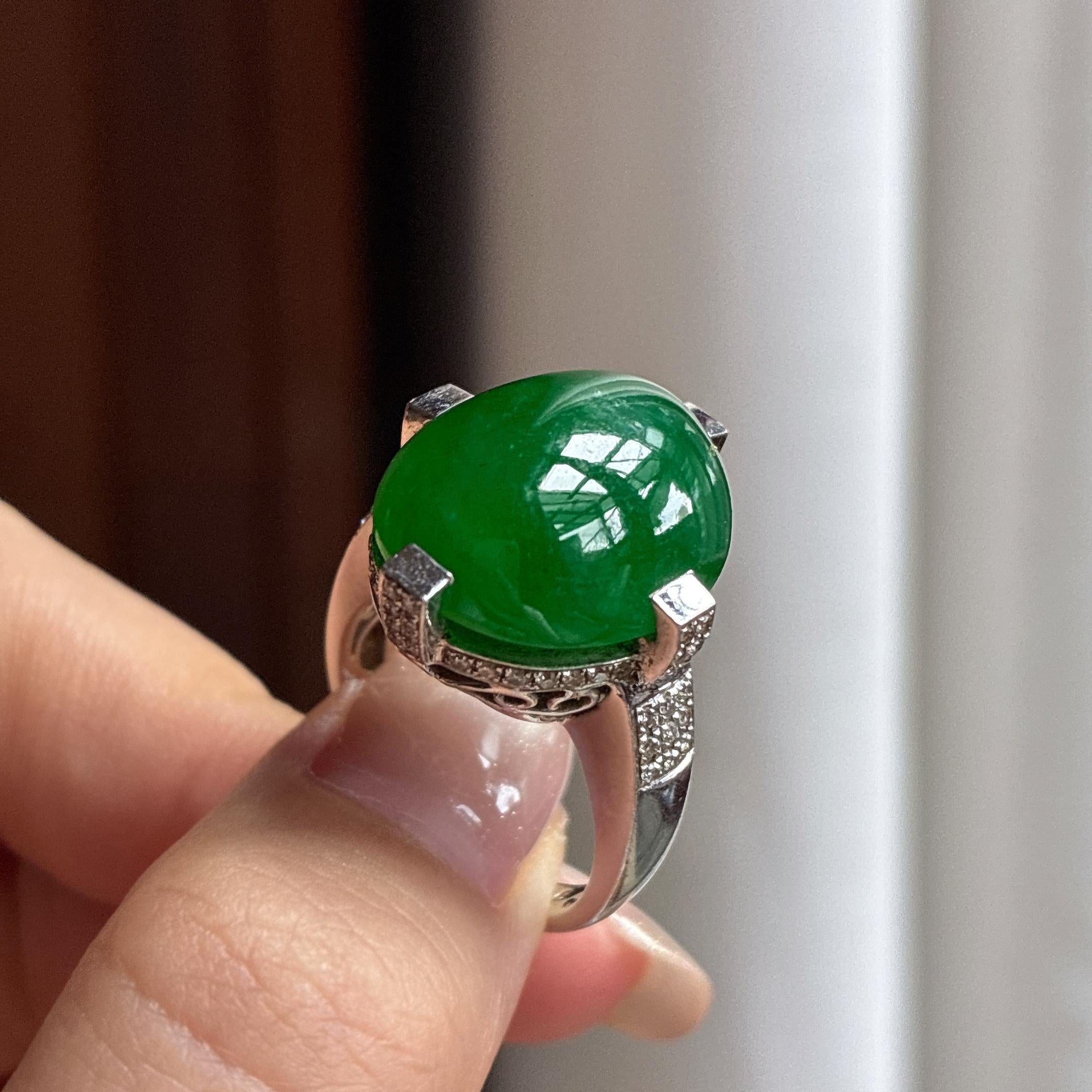 Nhẫn Ngọc Phỉ Thúy Myanmar A Tự Nhiên 18k Vàng Khảm Ngọc Băng Chủng Mãn Lục (yc450394)