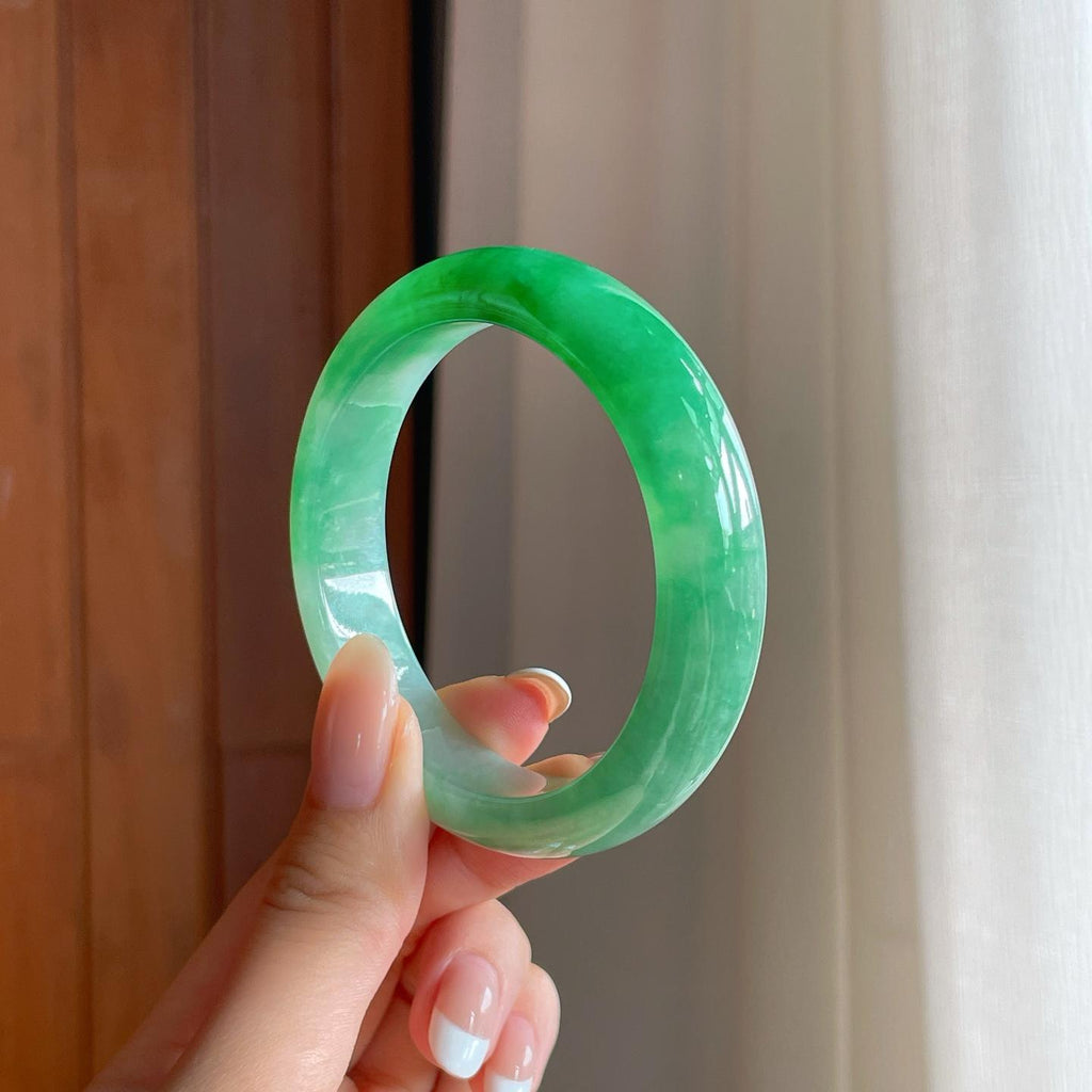 糯冰带色翡翠平安镯（54mm)（yc396227）