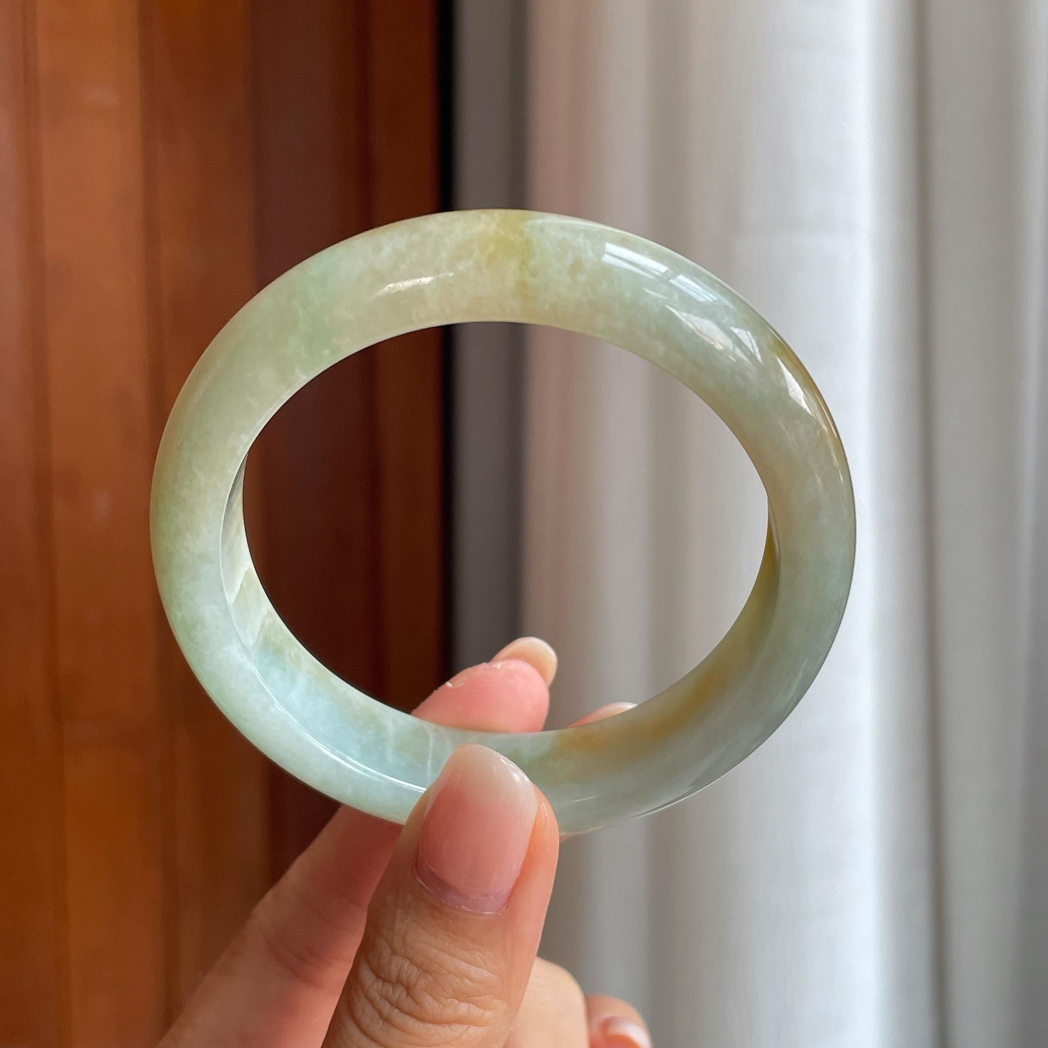 糯冰黄翡翡翠平安镯(58.6mm)（yc415385）