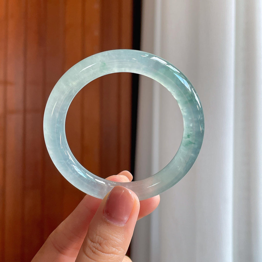 冰种飘花翡翠圆条手镯（52mm）（yc284624）