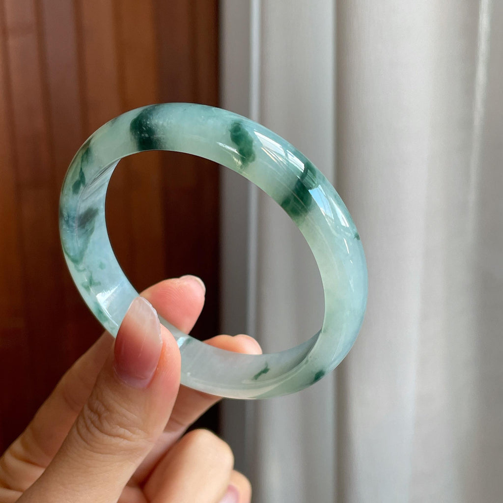 冰种飘花翡翠平安镯（58.6mm)（yc316586）
