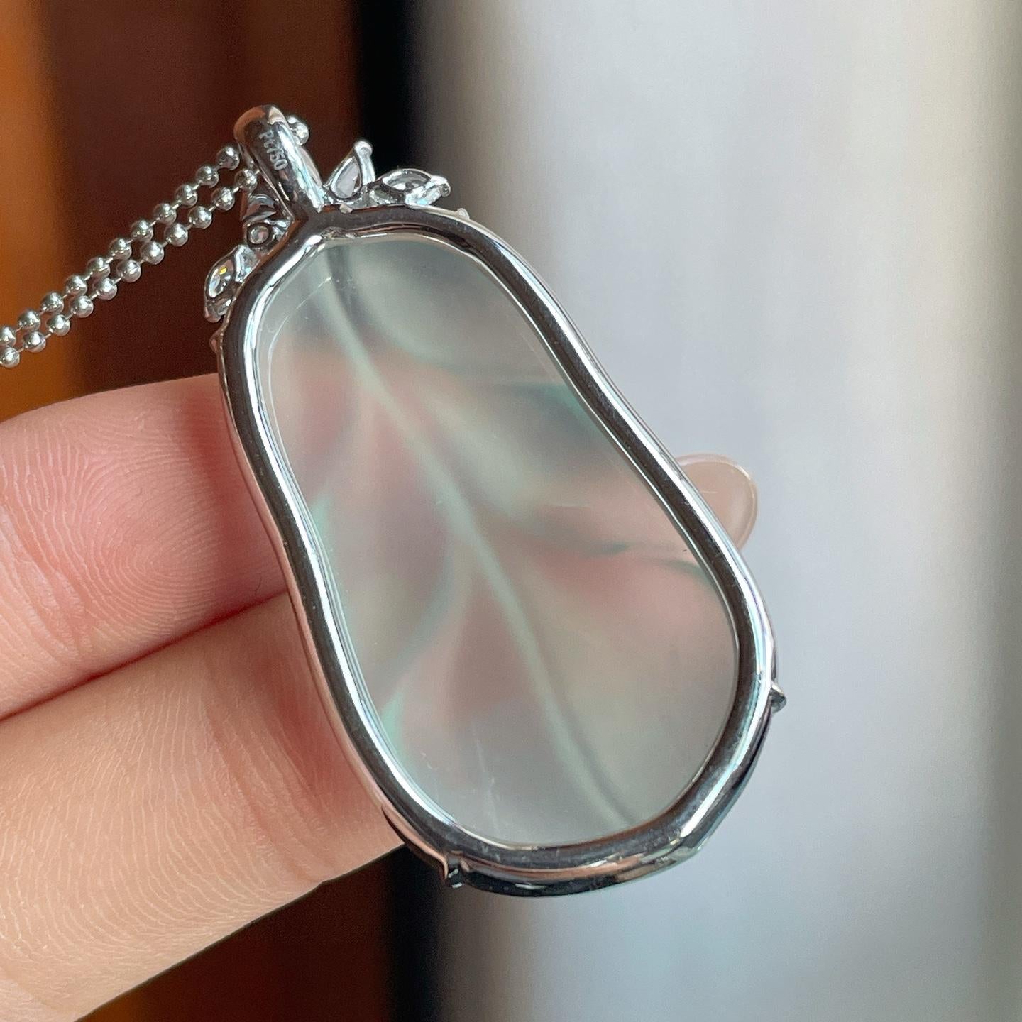 18k金镶冰种蓝晴底翡翠叶子（yc242849）