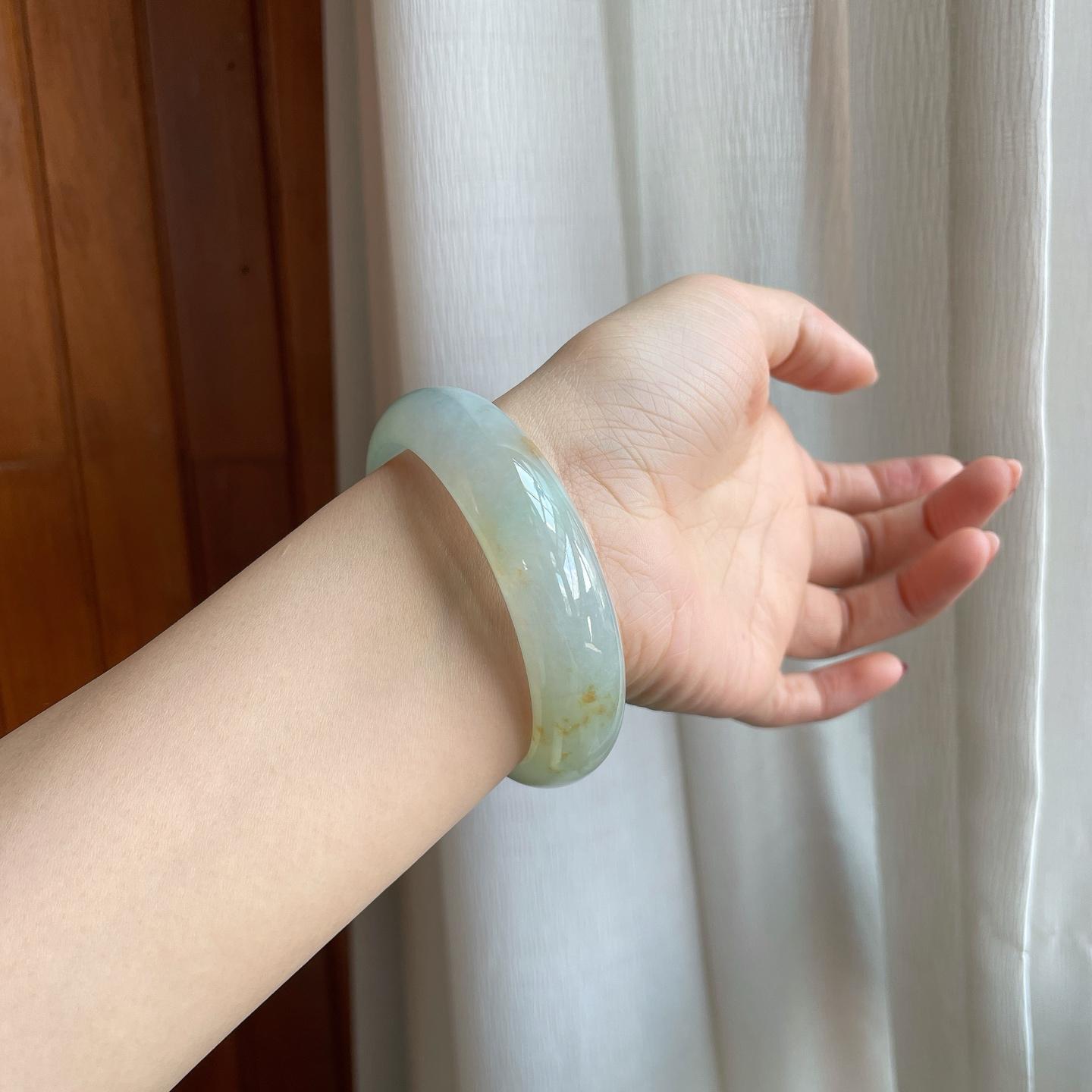 糯冰飘黄翡翡翠平安镯（60.3mm）（yc304373）