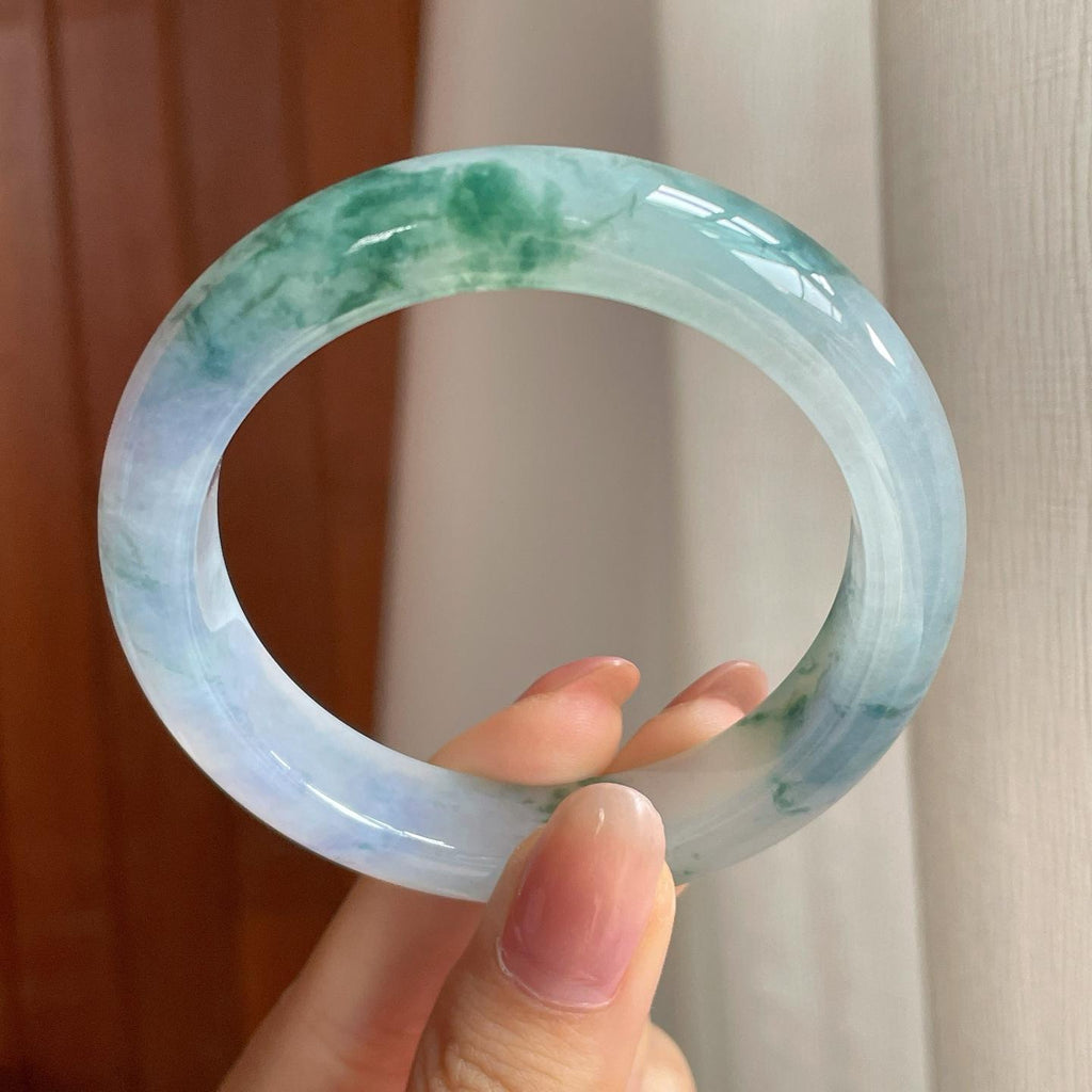冰种飘花翡翠平安镯（53.8mm)（yc363436）