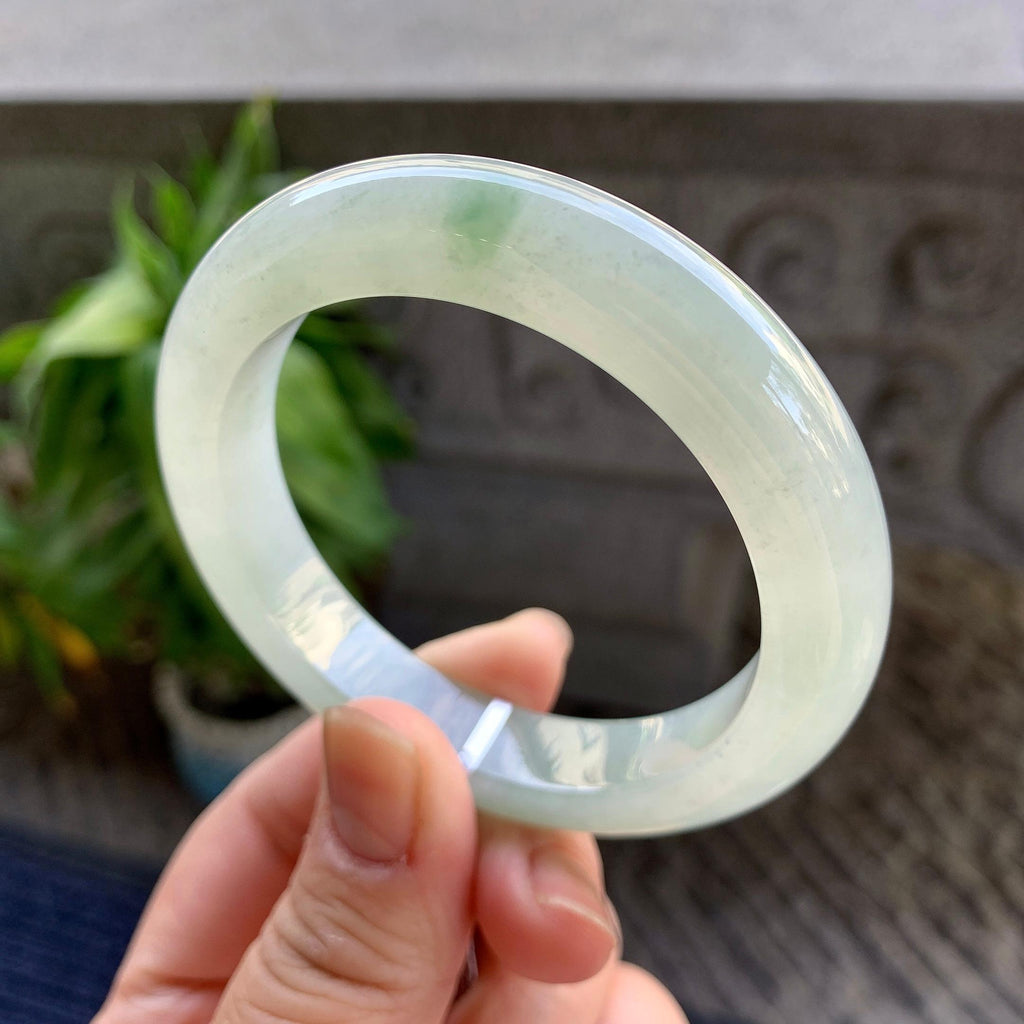 细糯种飘绿花正圈平安镯53.5圈口 天然缅甸A货翡翠（yc334203）