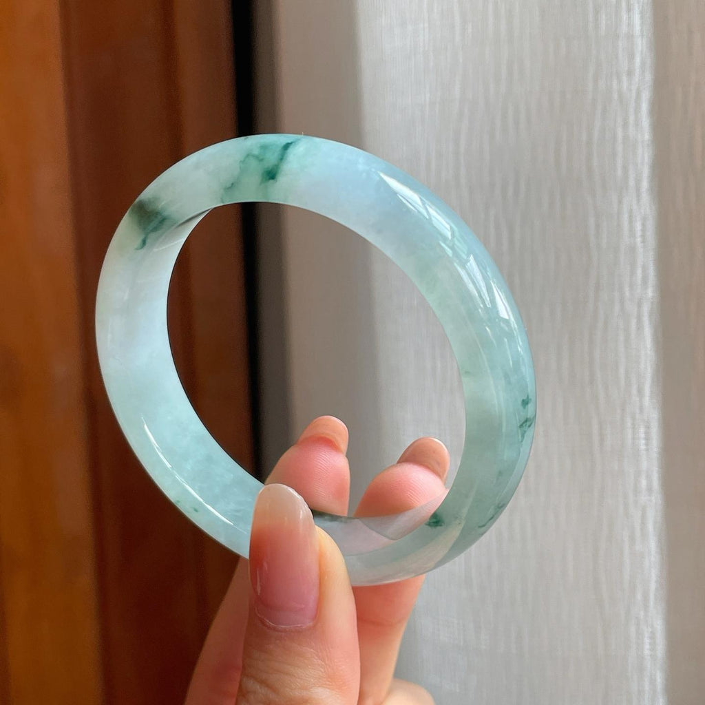 冰种飘花翡翠平安镯（53.3mm)（yc348901）