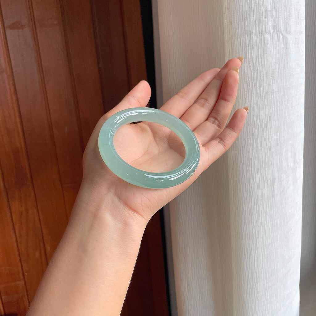 冰种蓝晴底翡翠圆条手镯(54mm)（yc415367）
