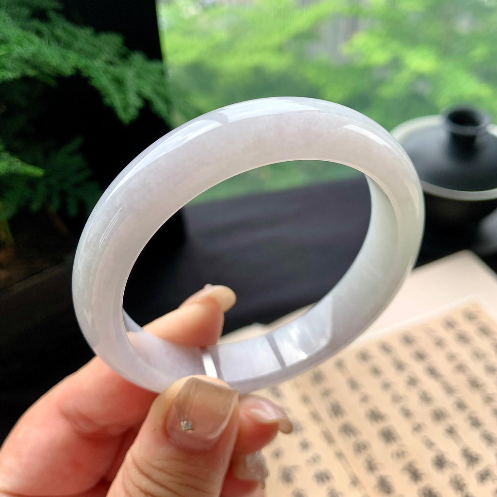 细糯种淡紫罗兰正圈平安镯 56.3圈口 天然缅甸A货翡翠（yc473067）