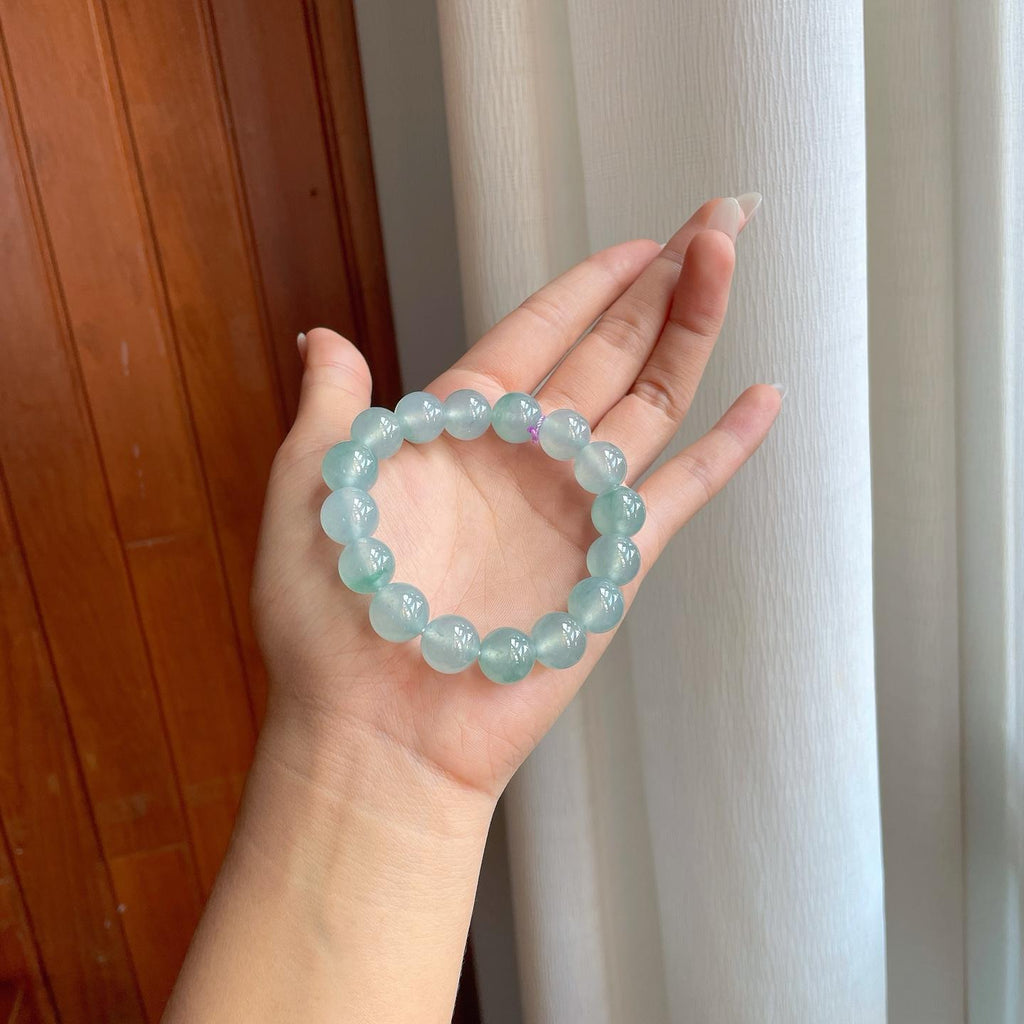 冰种蓝底飘花翡翠珠串手串（yc266541）