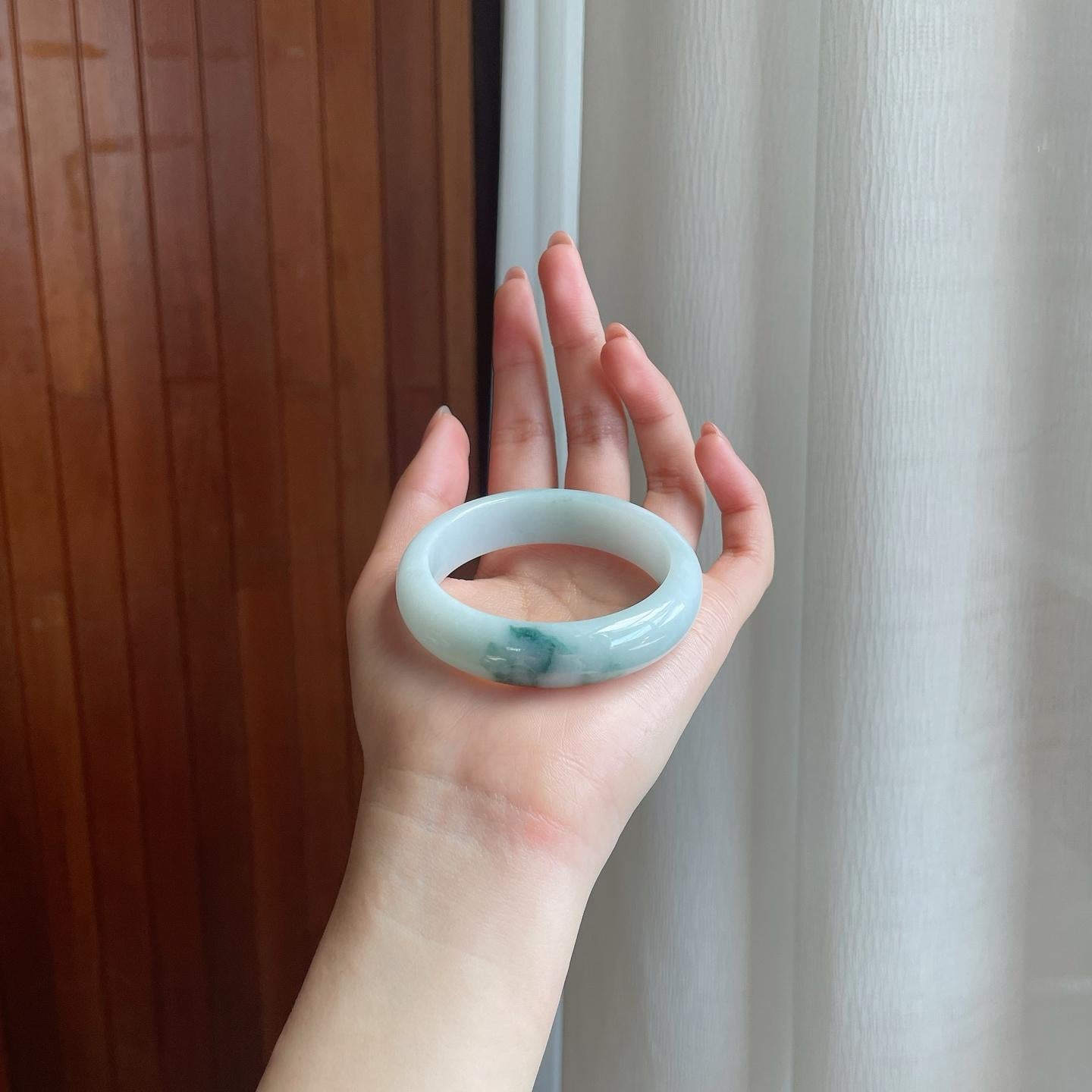 糯冰飘花翡翠平安镯（51mm)（yc329632）