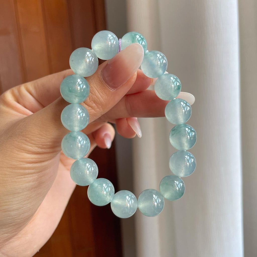 冰种蓝底飘花翡翠珠串手串（yc266541）