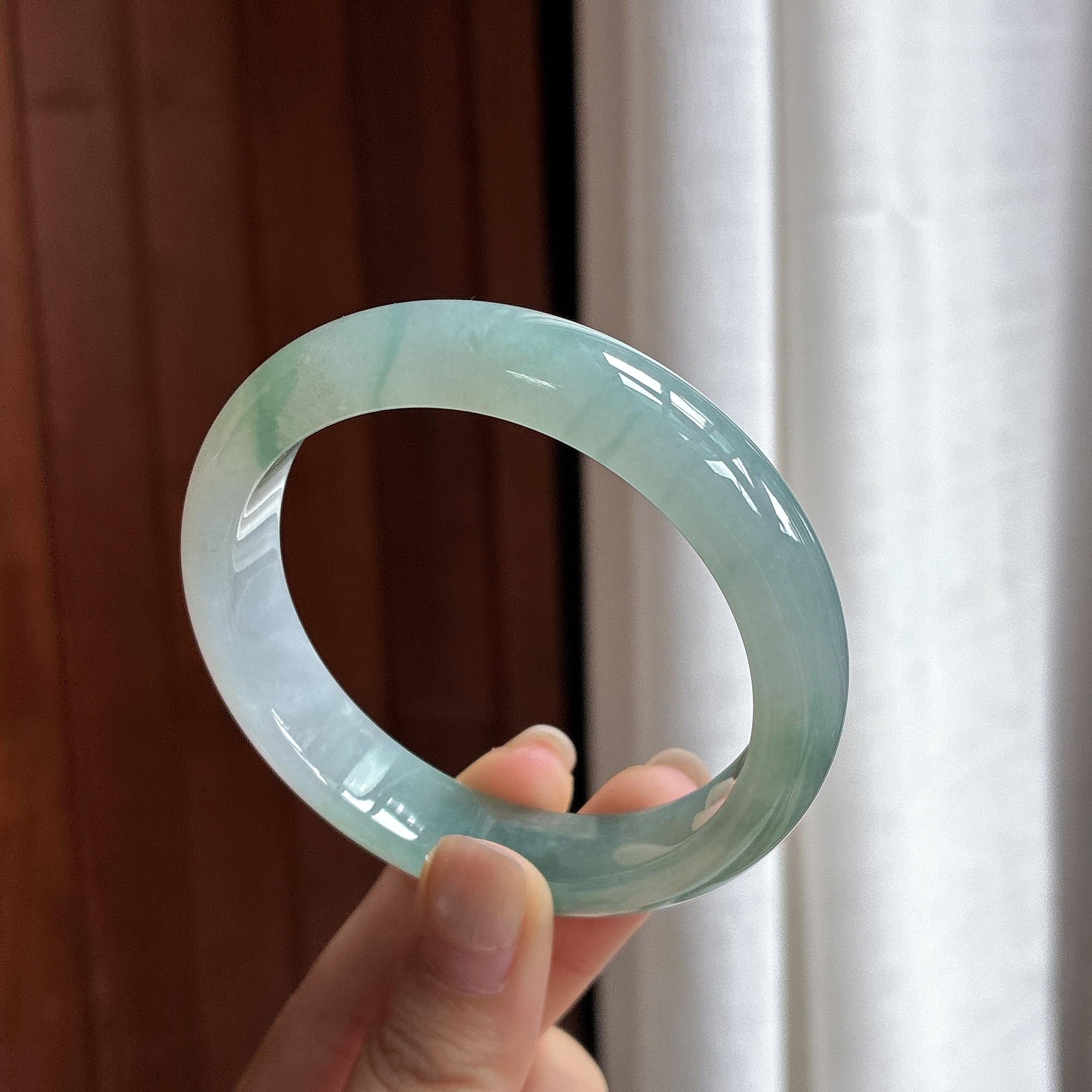 糯冰蓝晴正圈平安镯 56圈 天然缅甸A货翡翠（yc481617）