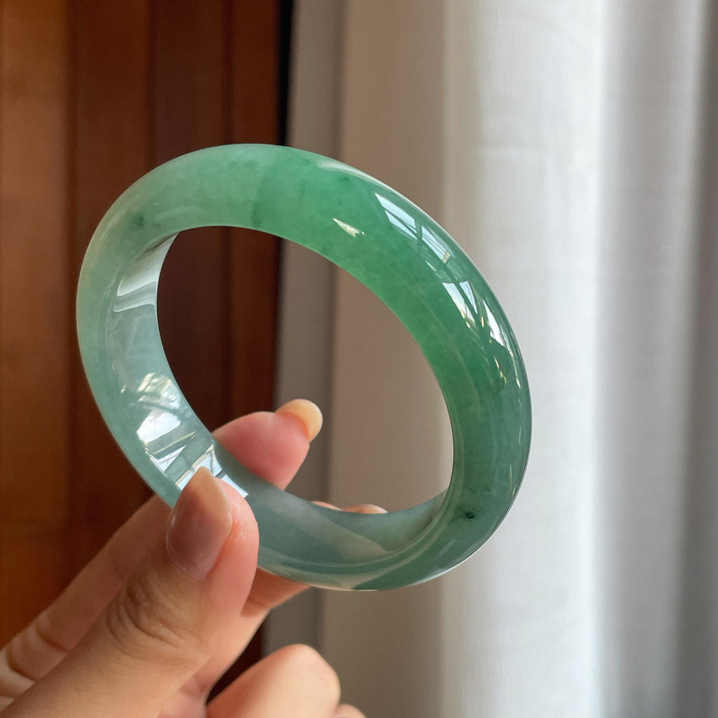 糯冰种湖水绿翡翠平安镯（59mm）（yc415361）