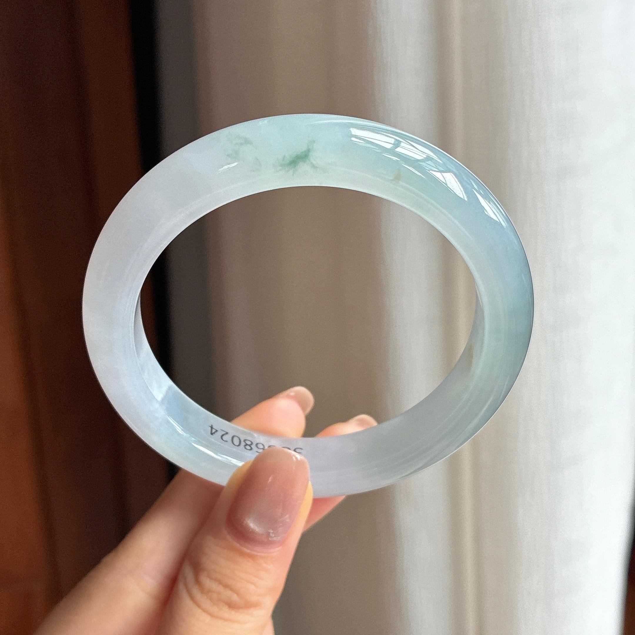 糯冰飘花翡翠平安镯 57圈（yc438520）