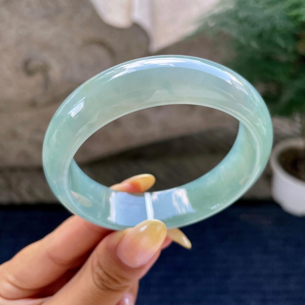 宽版轮胎镯 细糯种蓝底宽版轮胎镯57.1圈 天然缅甸A货翡翠（yc483970）
