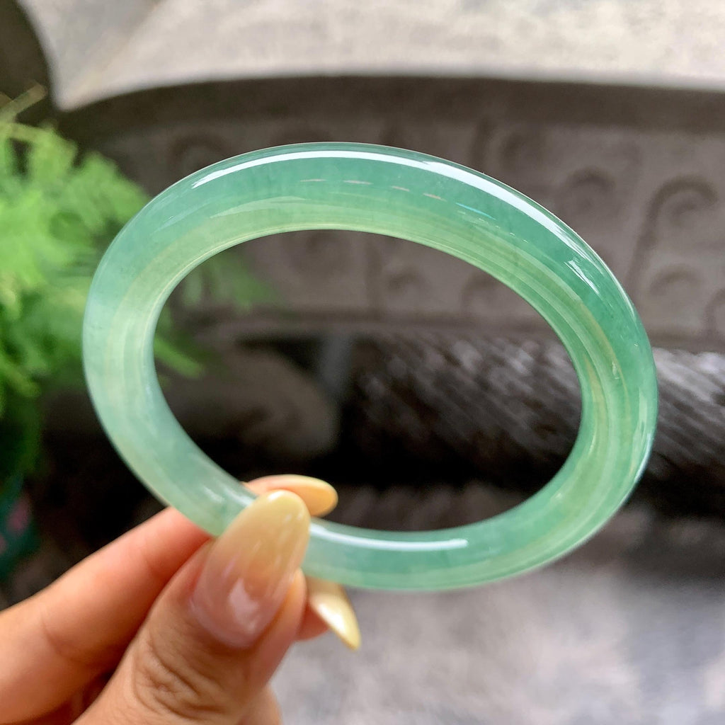 糯冰种油青色圆条手镯55.2圈 天然缅甸A货翡翠（yc481903）