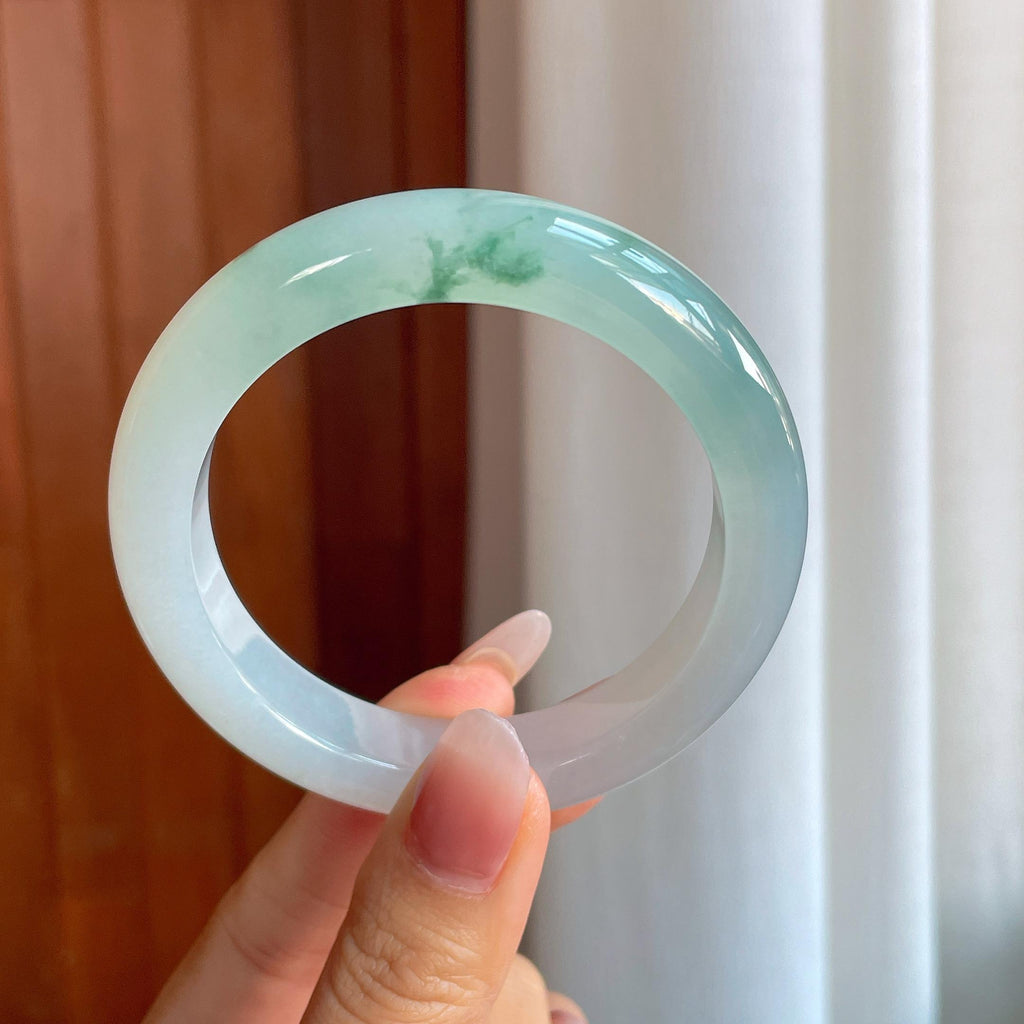 冰种飘蓝花翡翠平安镯（56mm）（yc312078）