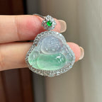 18k金镶冰种飘花翡翠佛公天然缅甸A货翡翠（yc440793）