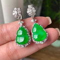 18K金钻镶糯冰种阳绿葫芦耳坠  天然缅甸A货翡翠（yc451175）