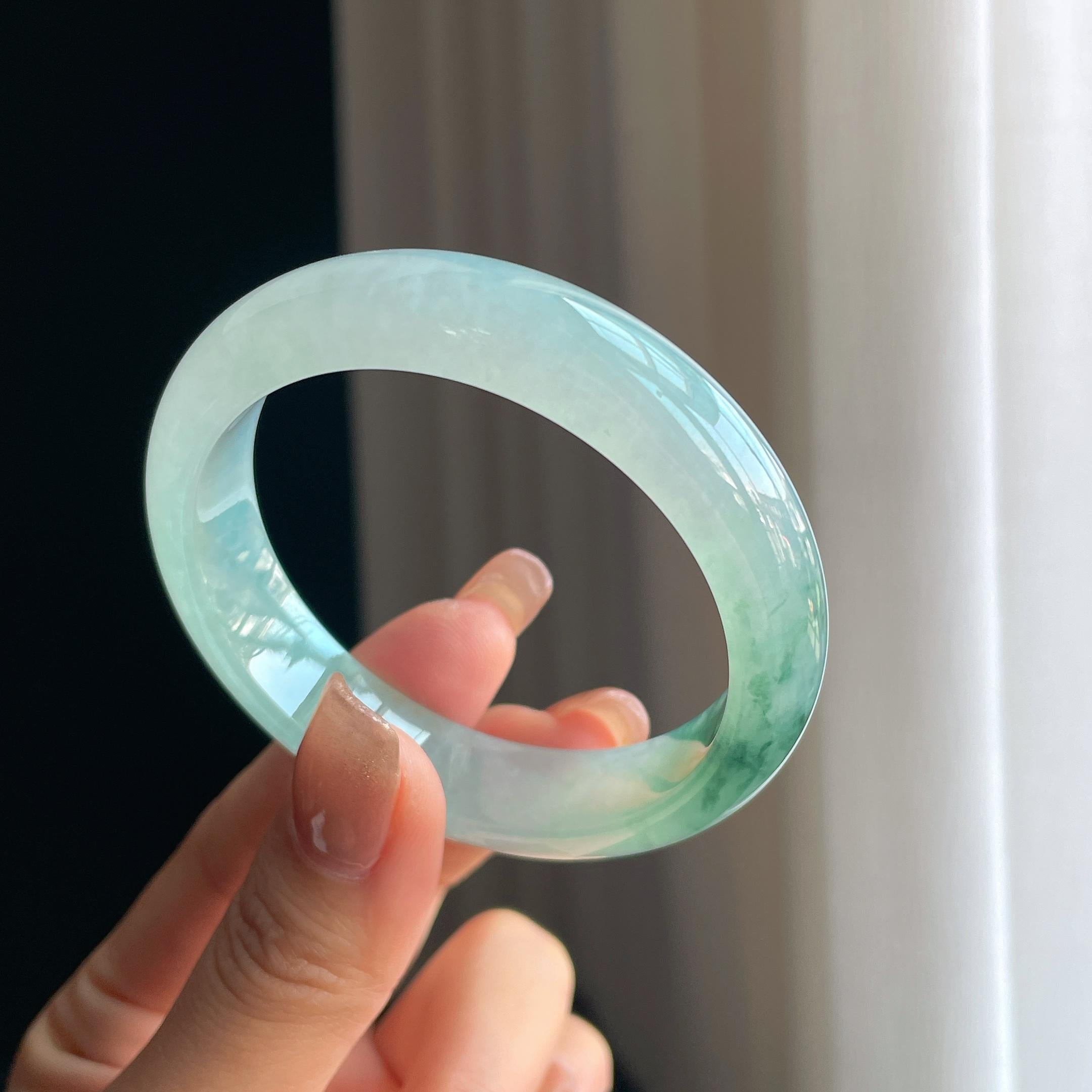 冰种飘花翡翠平安镯（53mm）（yc376721）