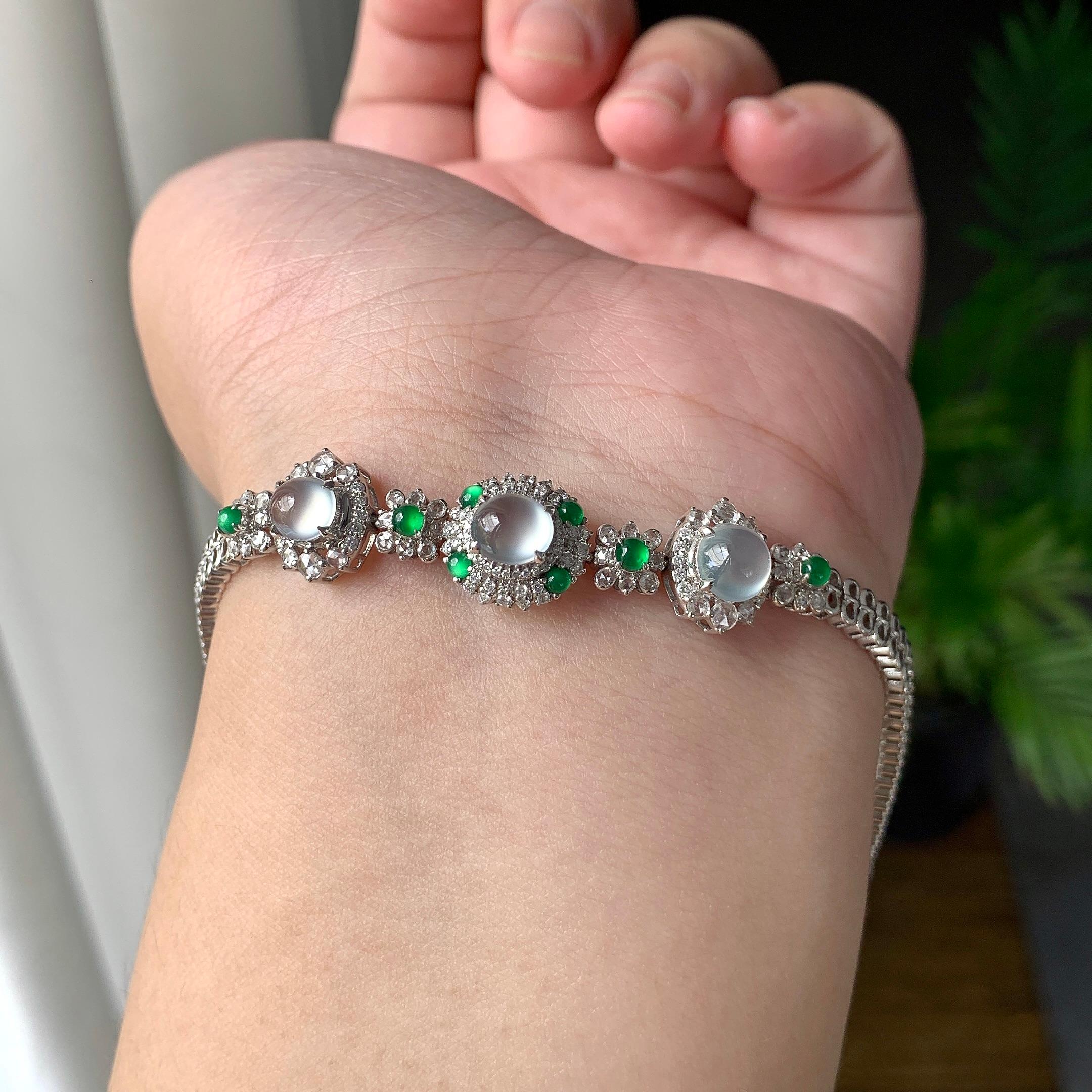 18K金钻镶冰种无色蛋面手链（yc215182）