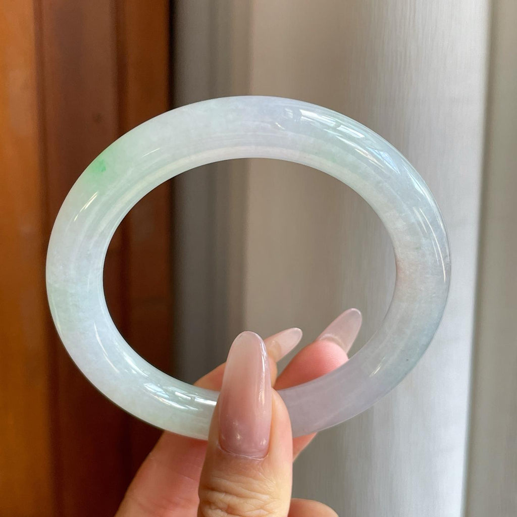 冰种飘花翡翠圆条手镯（57.8mm）（yc278684）