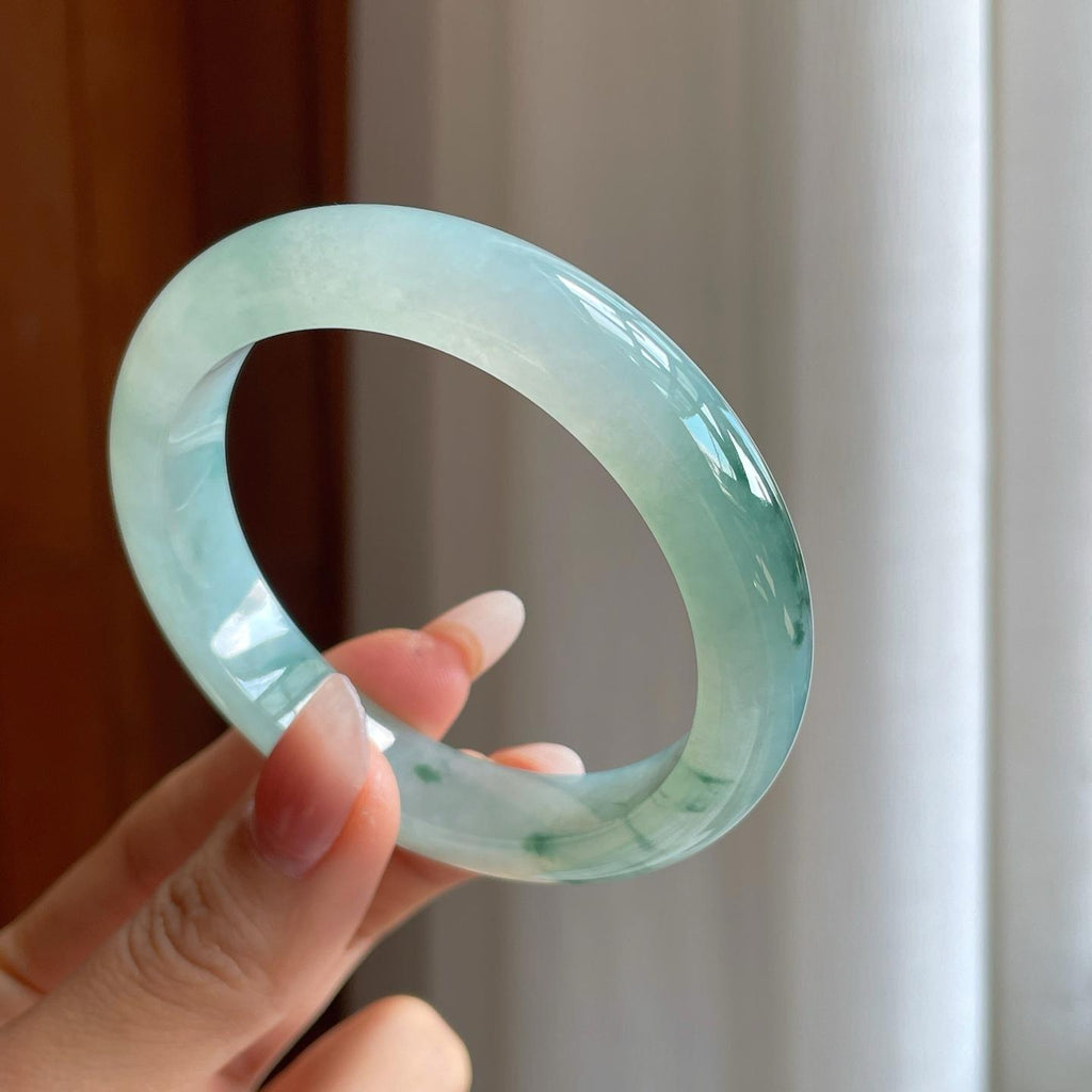 冰种飘花翡翠平安镯（56.3mm）（yc307041）