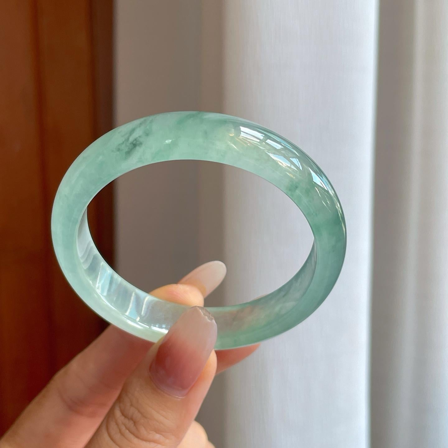 冰种飘花翡翠平安镯（53.5mm）（yc268119）