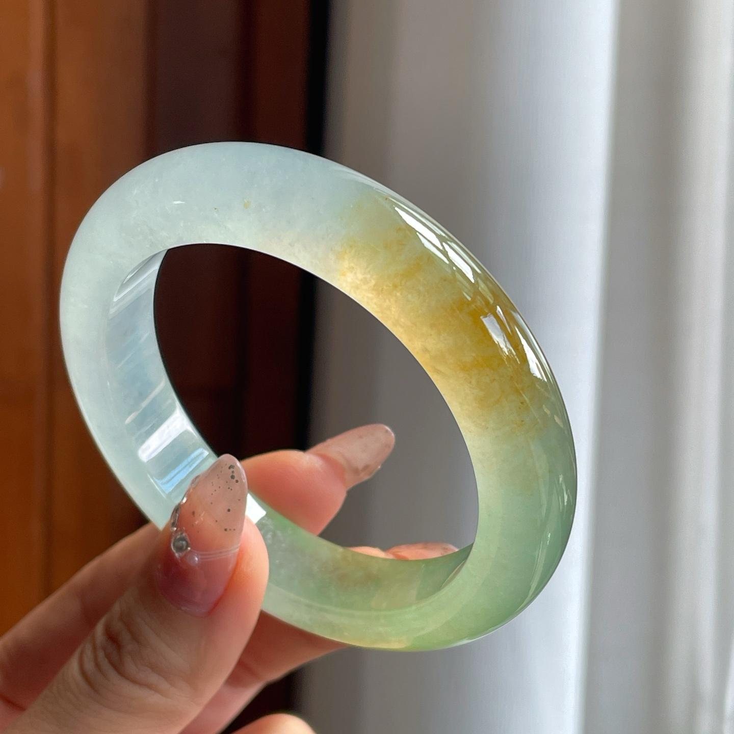 冰种黄翡翡翠平安镯（57mm）（yc190529）