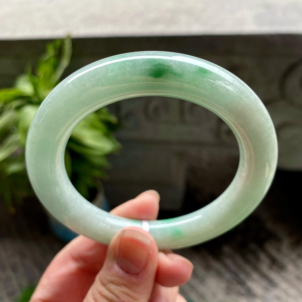 糯种飘翠绿圆条手镯57.5圈口 天然缅甸A货翡翠（yc318376）