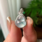 18K金钻镶冰种飘蓝花葫芦吊坠 天然缅甸A货翡翠（yc392761）