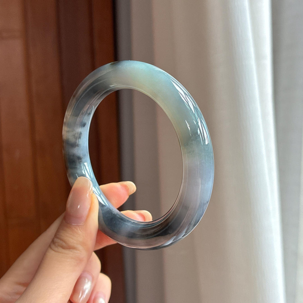 糯冰乌鸡圆条手镯 55圈 天然缅甸A货翡翠（yc452697）