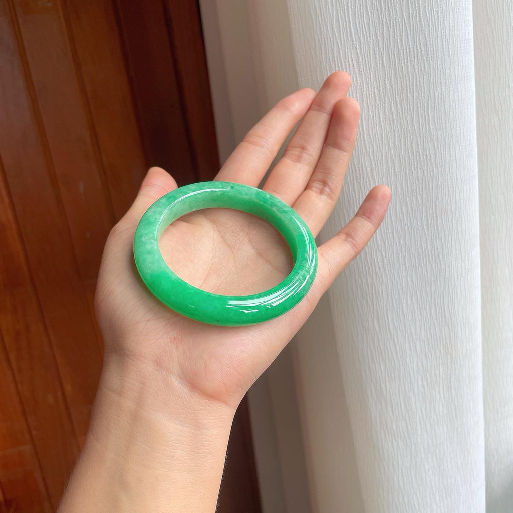 糯种满绿翡翠平安镯（55.8mm）（yc249155）