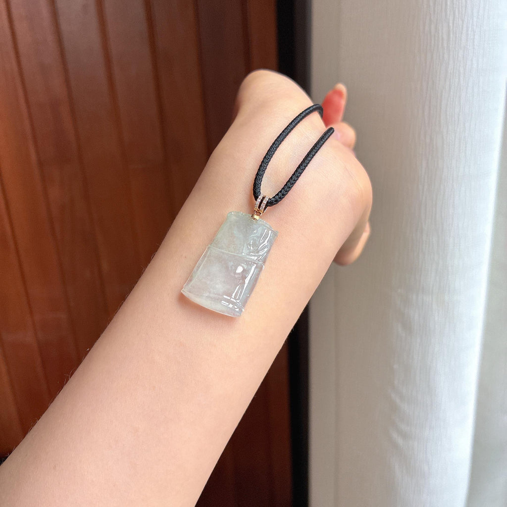 Khóa đầu vàng 18k, ngọc phỉ thúy băng chủng không màu, hình trúc tiết, ngọc phỉ thúy thiên nhiên Myanmar loại A (yc450453)