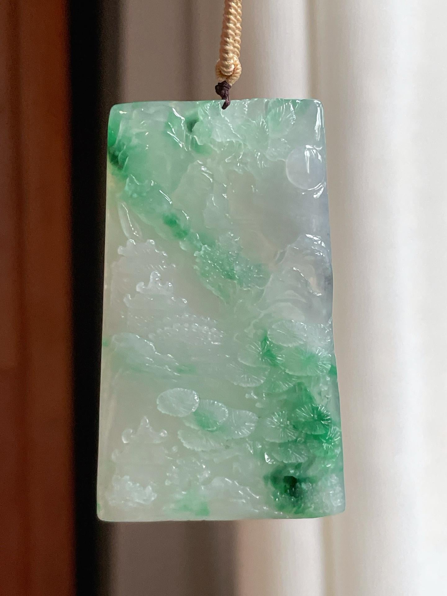 糯冰带色翡翠山水牌（yc396204）