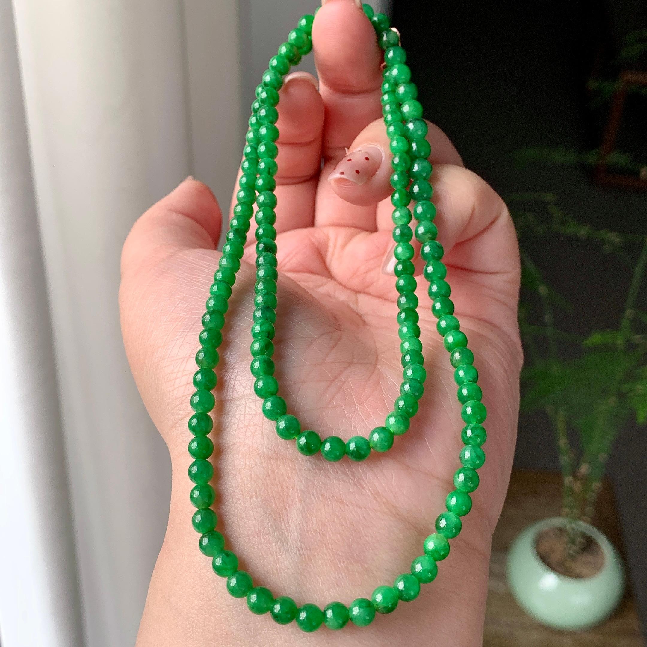 糯种满绿小米珠链（129颗） 天然缅甸A货翡翠（yc355314）
