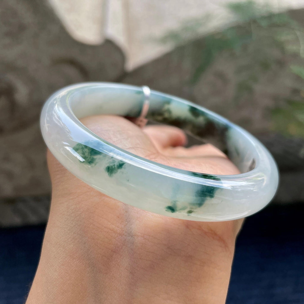 大圈口     细糯种飘花正圈平安镯61.1圈     天然缅甸A货翡翠（yc424777）