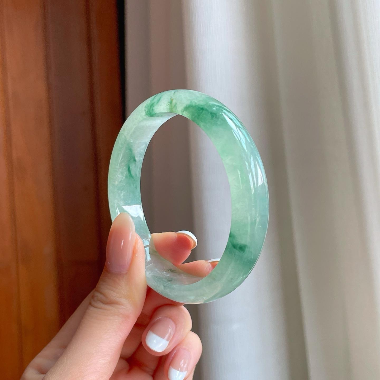 冰种飘花翡翠平安镯（55.2mm)（yc388759）