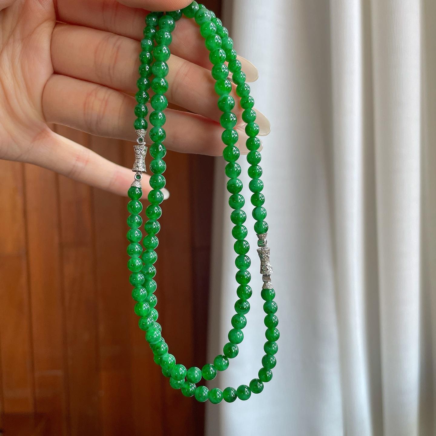 糯冰满绿翡翠珠串项链（yc264165）