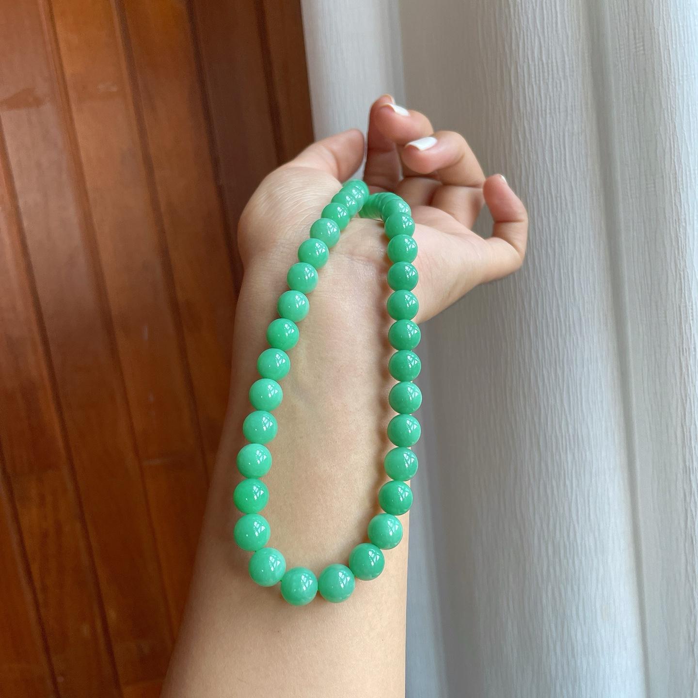 细糯种满绿翡翠珠串项链（yc257272）