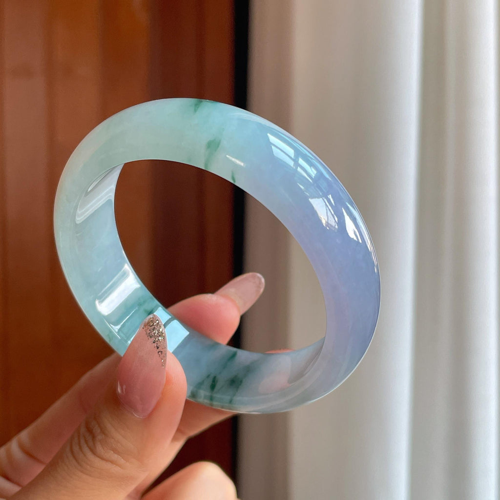 冰种飘花带紫翡翠宽版手镯（56.6mm）（yc356494）
