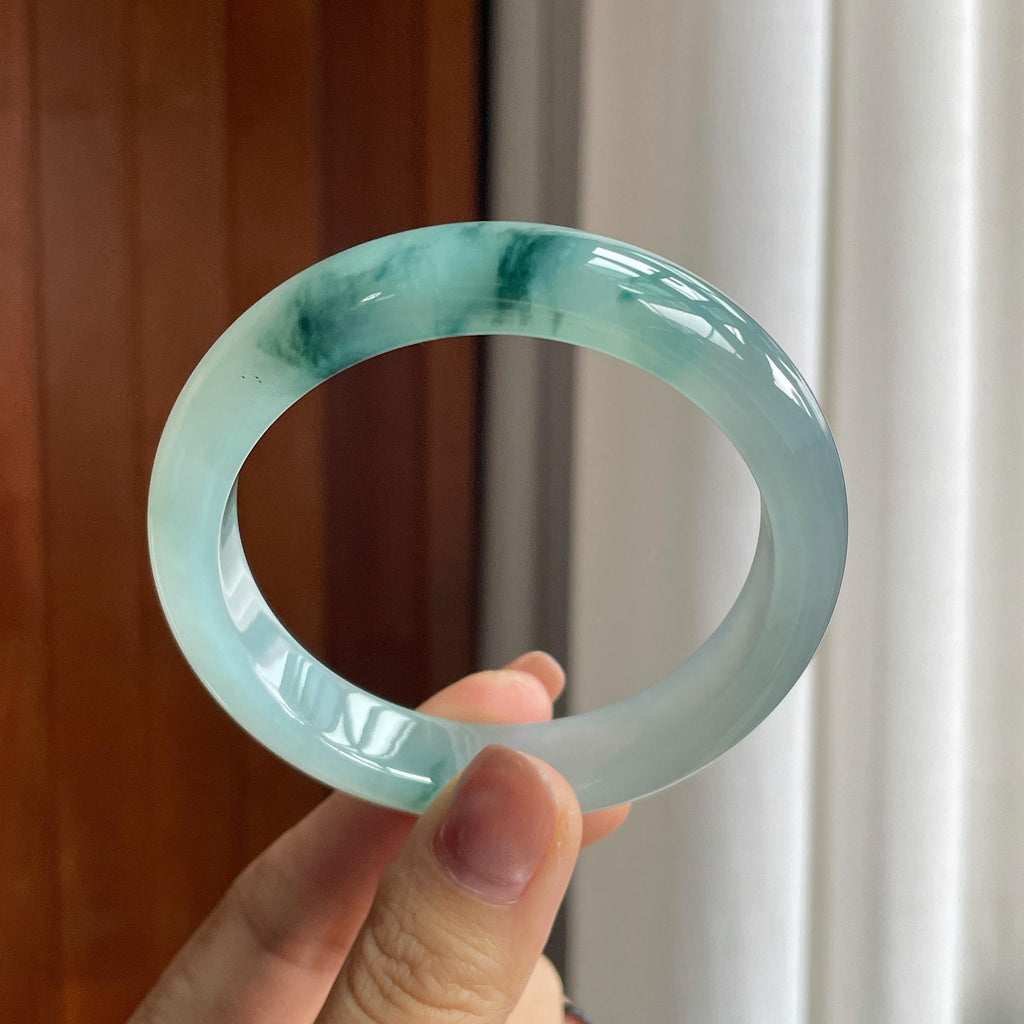 冰种飘花翡翠平安镯（57.5mm）（yc286489）