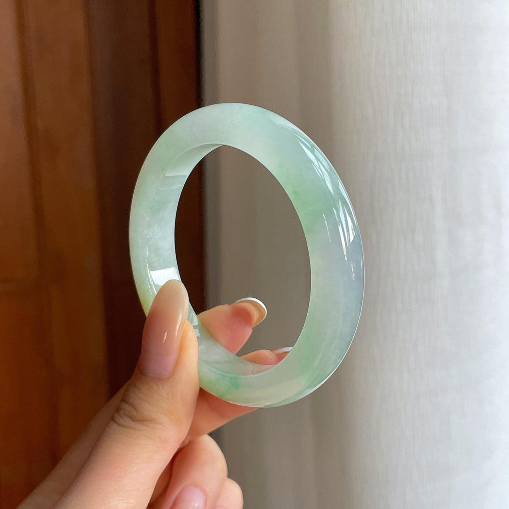 糯冰黄加绿翡翠平安镯（52mm)（yc424256）