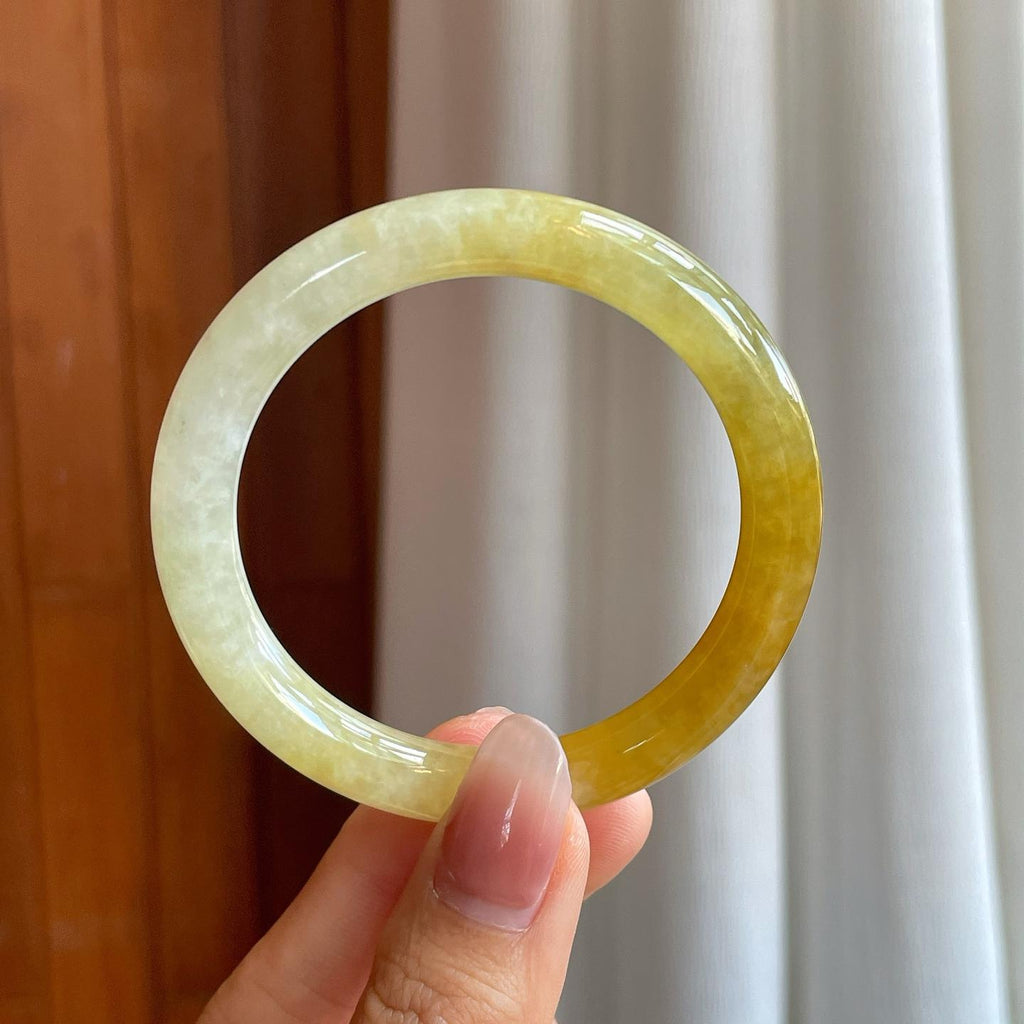 糯冰黄翡翡翠圆条手镯（52mm）（yc312952）