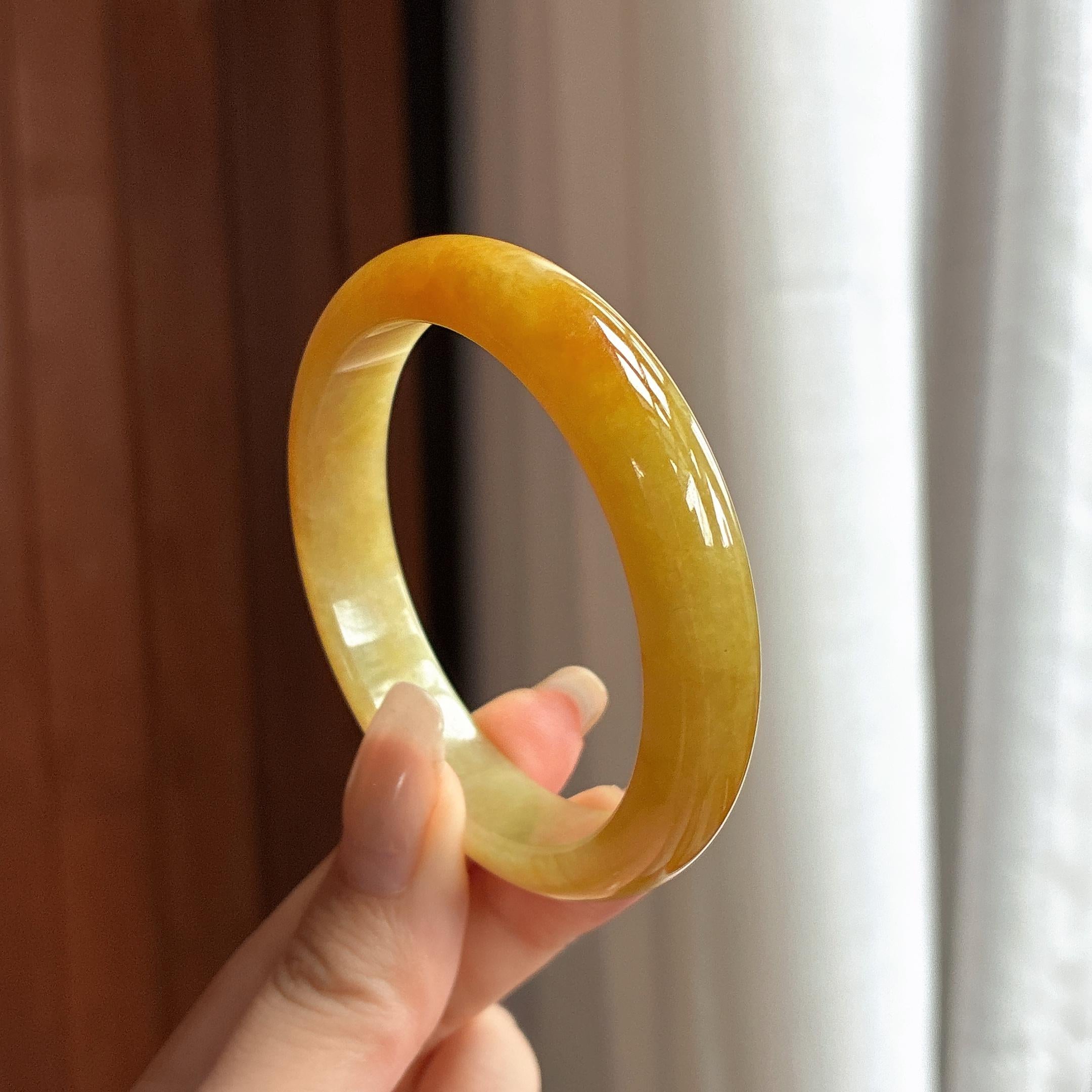 糯冰黄翡正圈平安镯 52圈 天然缅甸A货翡翠（yc463301）