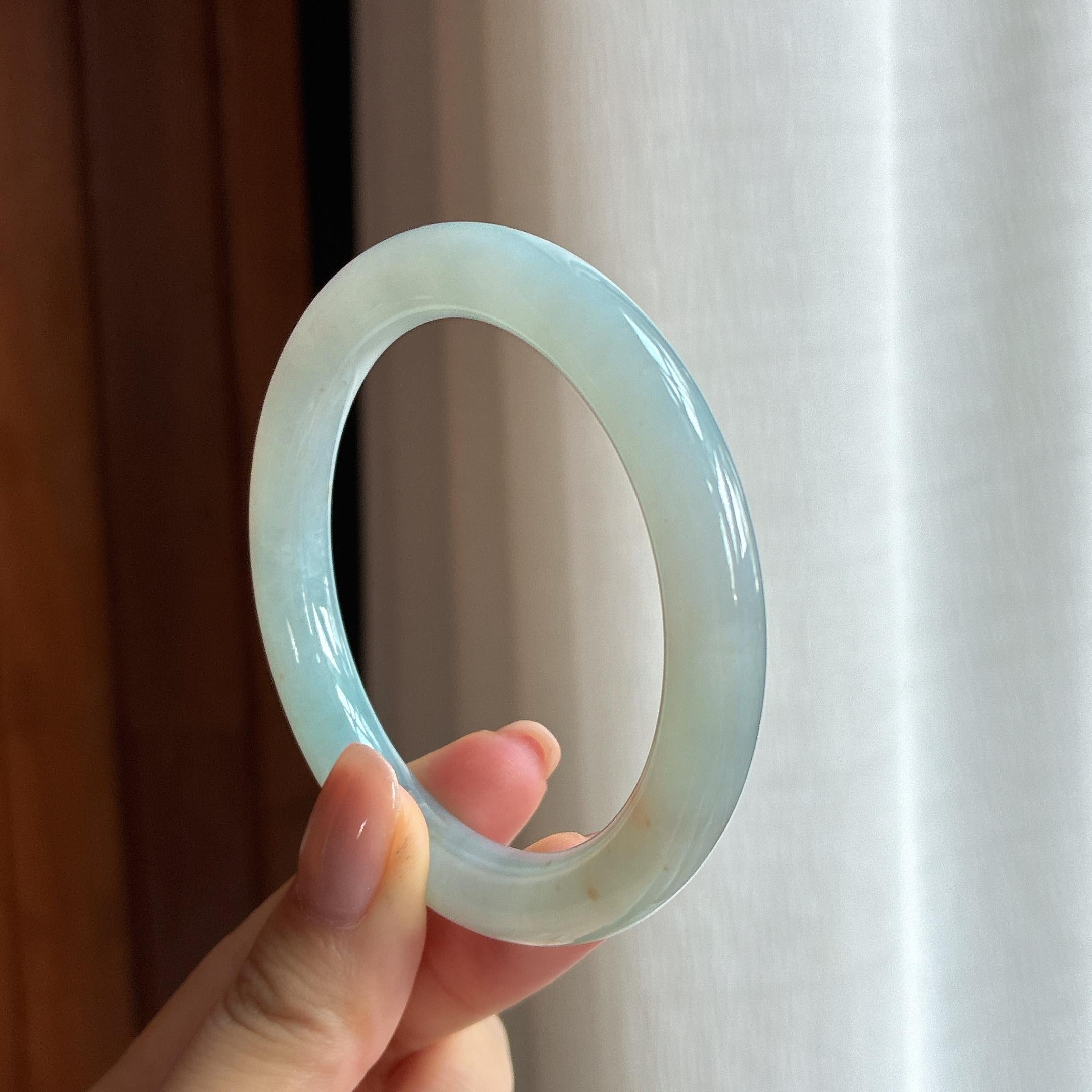 糯冰蓝晴圆条手镯  54圈天然缅甸A货翡翠（yc440160）