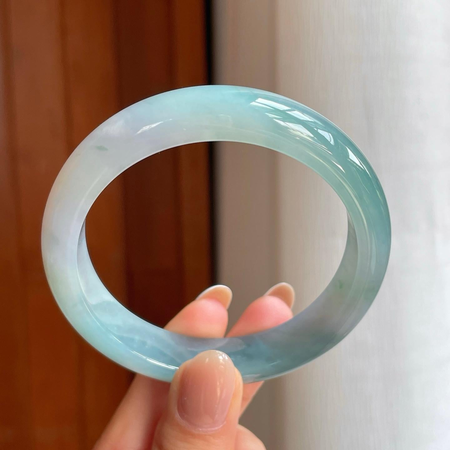 冰种蓝晴翡翠平安镯（54.6mm)（yc373450）